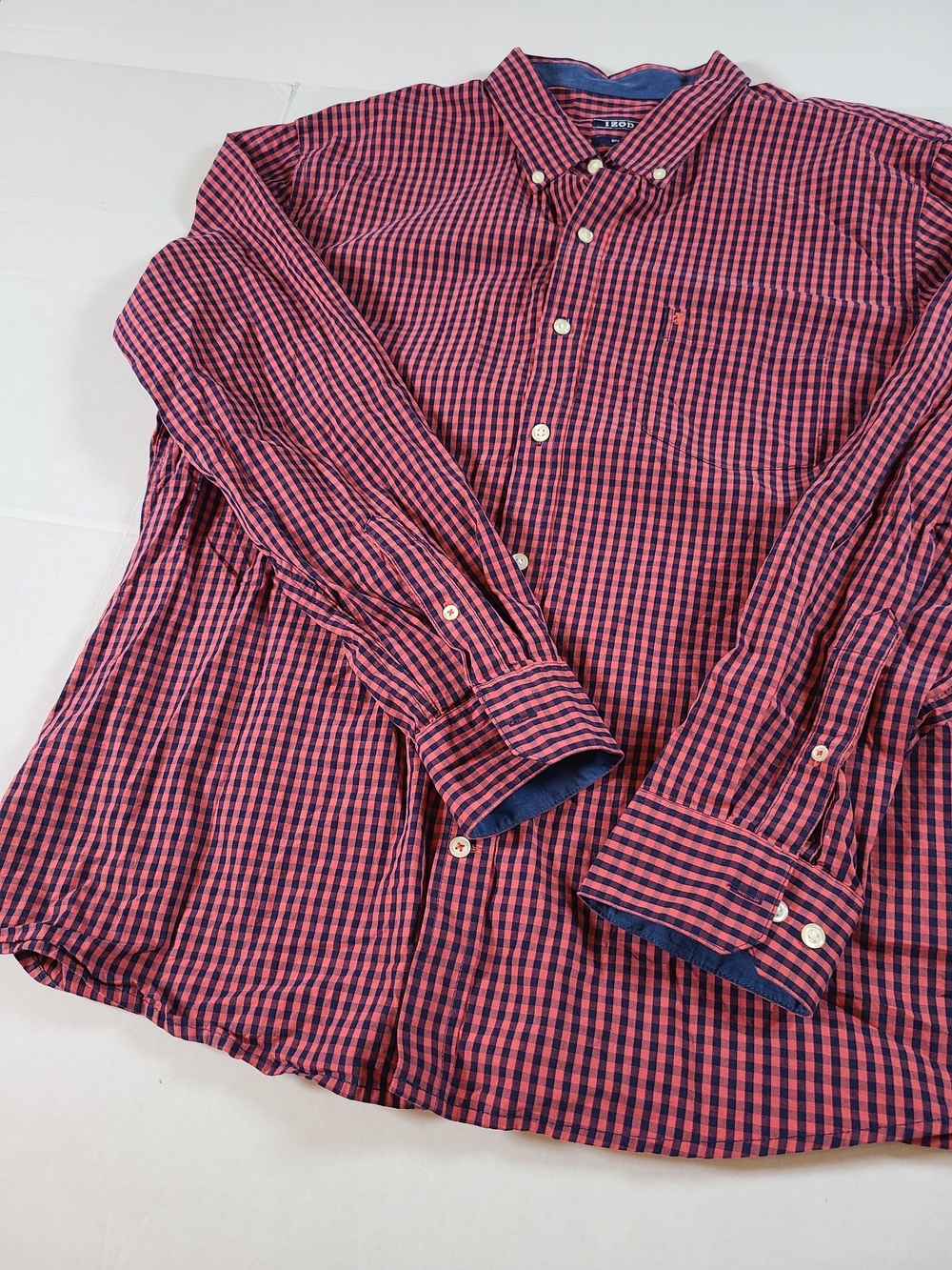 Izod Men's Slim Fit Red Check Long-Sleeve Button-Down Shirt One Pocket Logo XXL - Picture 8 of 13